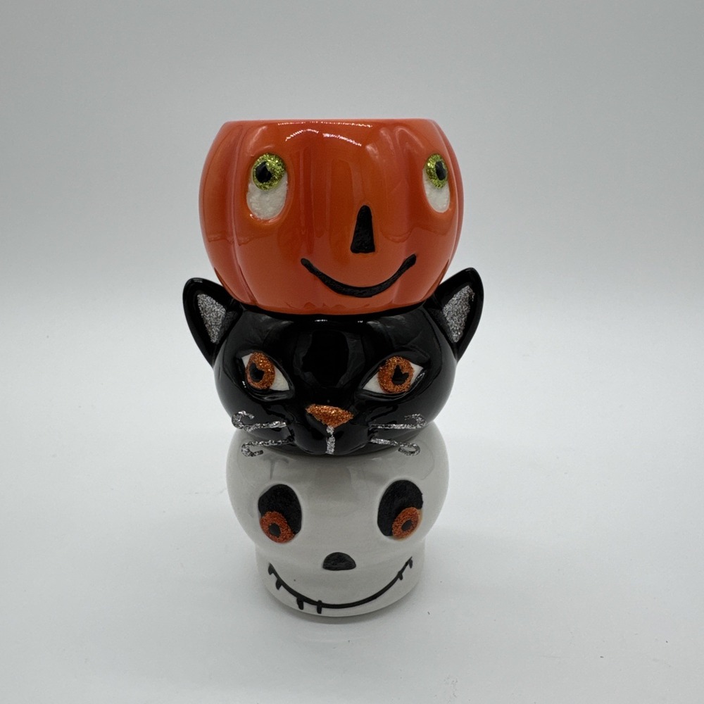 Hallmark Halloween Tea Light Votives Jack O'Lantern Skull Black Cat Candles Set